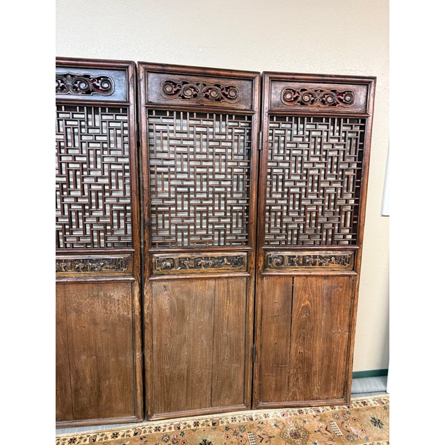 Chinese Carved Wood Folding Screen, Antique For Sale - Image 10 of 12