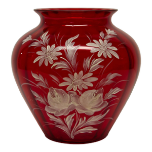 Floral Hand Painted Cranberry Ruby Red Glass Vase