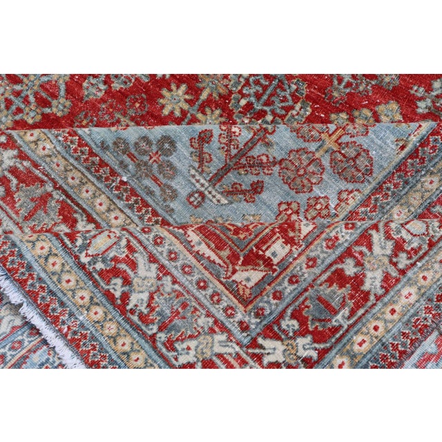 Antique Persian Joshegan Rug With Geometric Medallion Design in Red and Lt. Blue 9'6 X 12'3 For Sale - Image 14 of 15