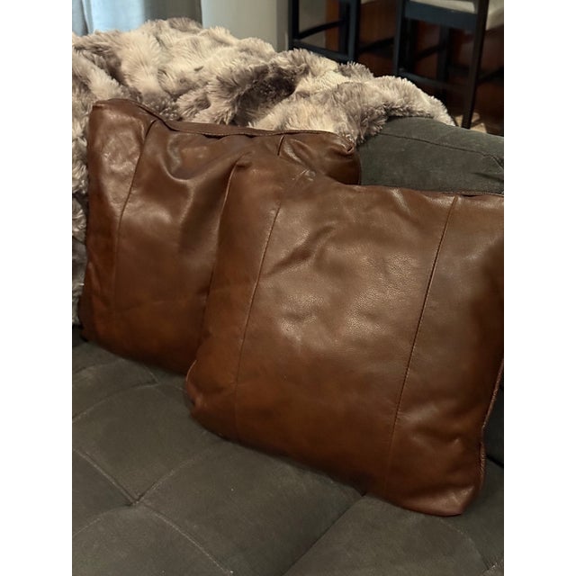 Animal Skin Vintage Distressed Leather Square Accent Throw Pillow Covers (Set of 2) 20"x20" For Sale - Image 7 of 13