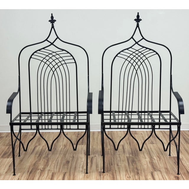 Gothic Substantial Vintage Wrought Iron Gothic Revival Cathedral Chairs, a Pair For Sale - Image 3 of 15
