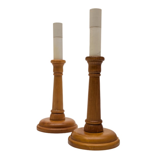 A Pair of Swedish Pine Table Lamps For Sale