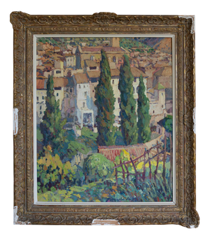 Ramón Moscardó, Mediterranean Village Scene, Oil on Canvas