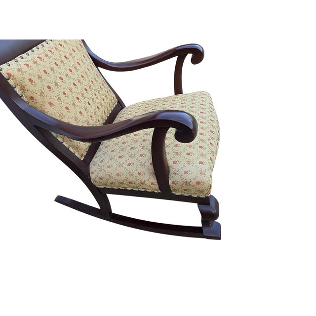 Antique French Carved Empire Rocking Chair Armchair Mahogany Lounge Rocker For Sale - Image 12 of 13