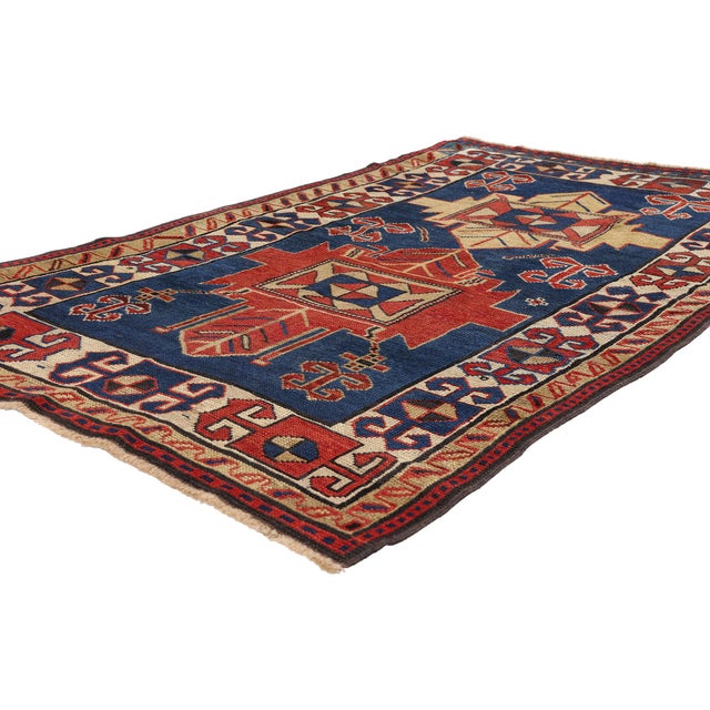 79502 Antique Caucasian Kazak Rug, 03'04 x 06'01. A Late 19th Century Caucasian Kazak Masterpiece of Tribal Elegance This...