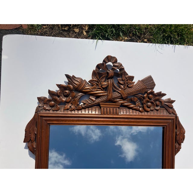 French Hand Carved Wooden French Mirror For Sale - Image 3 of 4