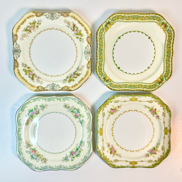 1950s Vintage Boho Chic Japanese Eclectic Victorian China Luncheon Plates - Set of 4, Meito China For Sale - Image 4 of 11