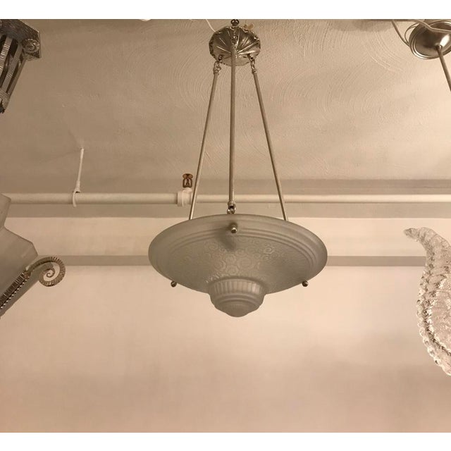 Art Deco French Art Deco Geometric Chandelier Signed by Muller Frères Luneville For Sale - Image 3 of 11