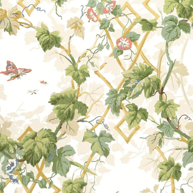 Sample - Schumacher Leafy Arbor Wallpaper in Cream For Sale