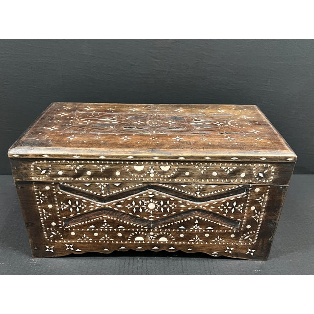 ITEM NAME: Vintage Mother of Pearl Inlay Wooden Small Box Trunk ORIGIN: Mindanao, Philippines AGES: Late 20th Century...