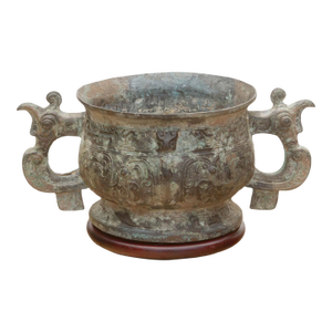 Antique Dragon Bronze Vase W/ Verdigris Patina