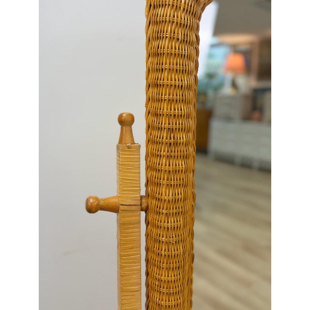 Vintage Coastal Hexagon Wicker Floor Mirror, Rattan Standing Full Length Mirror For Sale - Image 9 of 9