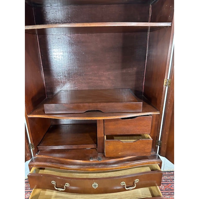 Brown Vintage Baker Mahogany Chippendale-Style Armoire Cabinet With Drawers For Sale - Image 8 of 11