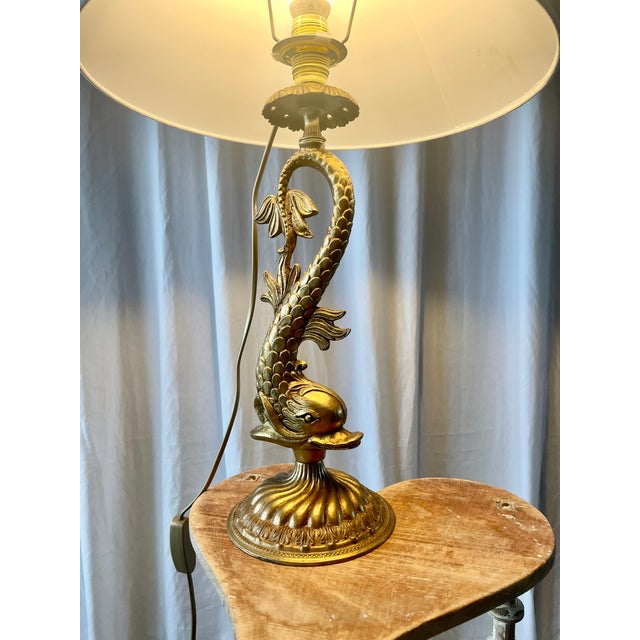 Hollywood Regency Louis XV Style Gilt Bronze Dolphin Lamp, 1950s For Sale - Image 3 of 15