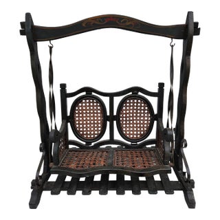 Antique Miniature Swing Set With Cane Seats - Plant Stand For Sale