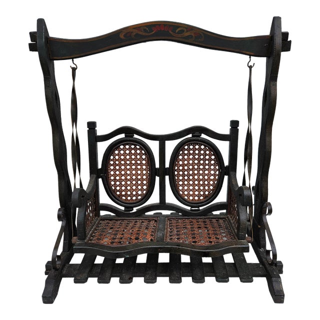 Antique Miniature Swing Set With Cane Seats - Plant Stand For Sale