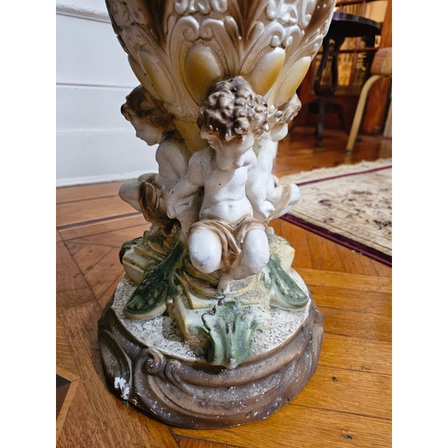 1950s Spectacular Large Chalkware Figurine With Vase on Pedestal. For Sale - Image 4 of 11