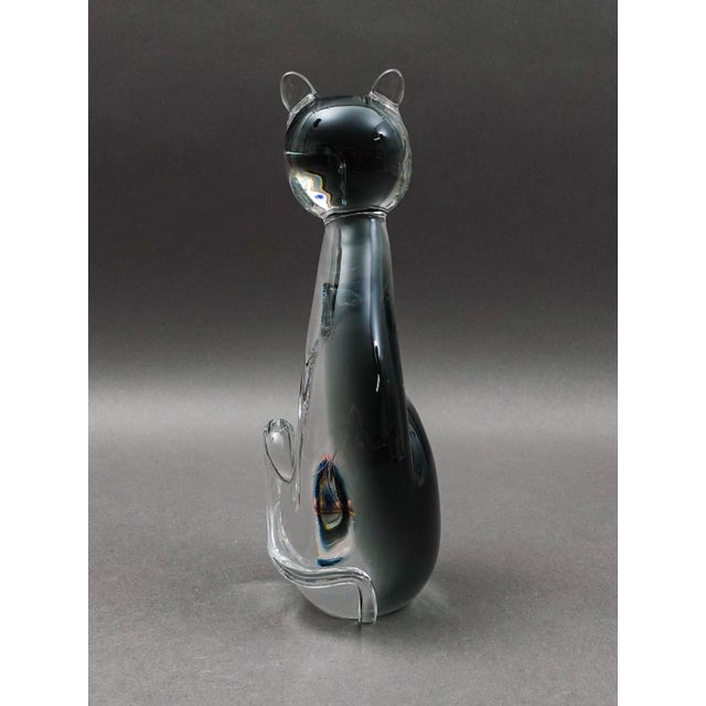 Mid 20th Century V Nason Italy Sommerso SmokeArt Glass Seated Cat Figurine Sculpture For Sale - Image 4 of 8