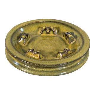 Vintage 1950's Studio Pottery Olive Green Ceramic Ashtray For Sale
