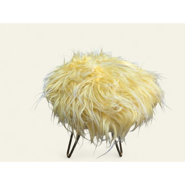 1960s Three-Legged Stool with Brass Legs and Yellow Faux Fur, 1960s For Sale - Image 5 of 8
