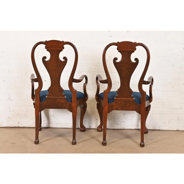 Baker Furniture Stately Homes Georgian Carved Burled Walnut Dining Chairs, Newly Refinished For Sale - Image 12 of 14