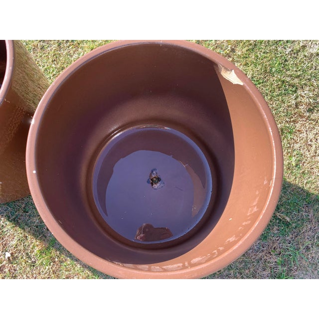 Mid Century Brown Glazed Gainey Pots- A Pair For Sale - Image 9 of 13