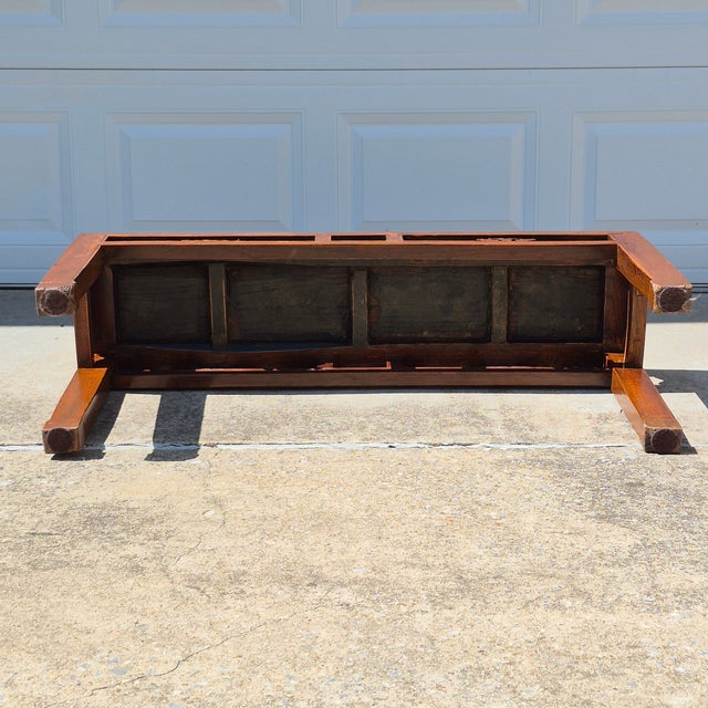 Vintage Asian Carved Elm Wood 44” Long Bench Accent Table Window Seat Plant Stand For Sale In Washington DC - Image 6 of 11