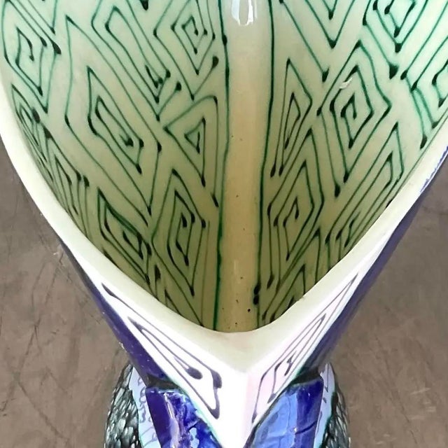 Ceramic Vintage Signed Hand Painted Glazed Ceramic Vessel For Sale - Image 7 of 15