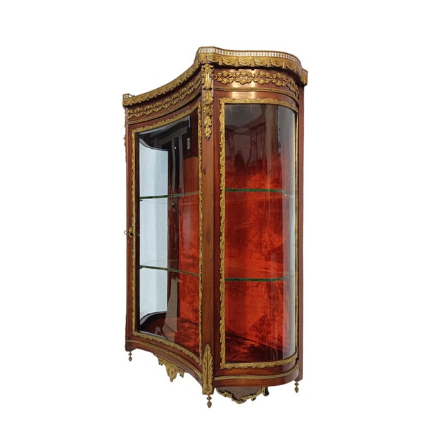 Antique Neo-Classical Louis XVI French Hanging Small Display Cabinet in Mahogany and Bronze, 1910s For Sale - Image 15 of 15