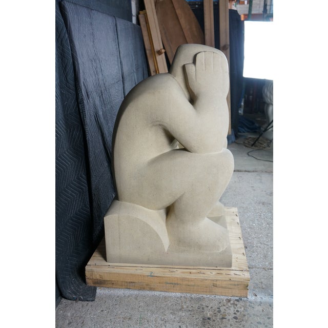 Late 20th Century Late 20th Century Monumental Limestone Nude Fertility Thinking Man 1000lb Garden Sculpture Statue For Sale - Image 5 of 14