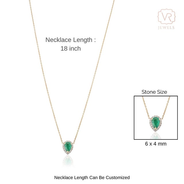 Pear-Shaped Natural Emerald & Diamond Halo Pendant Necklace in 18k Yellow Gold For Sale - Image 10 of 16