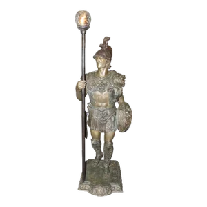 Life Size Cast Bronze Roman Centurion Soldier Torchiere Floor Lamp Circa 1920