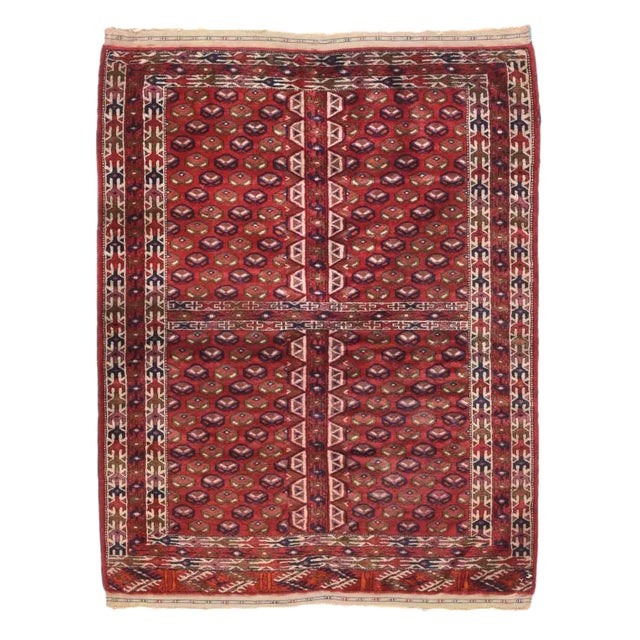 1900s Antique Russian Yamud Bokara Rug-3′5″ × 4′2″ For Sale
