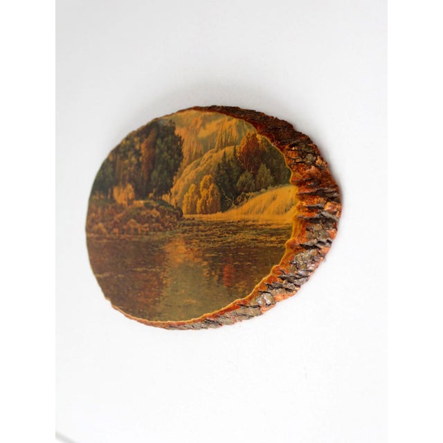 Wood Vintage Deer Landscape Wood Slice Wall Art For Sale - Image 7 of 8