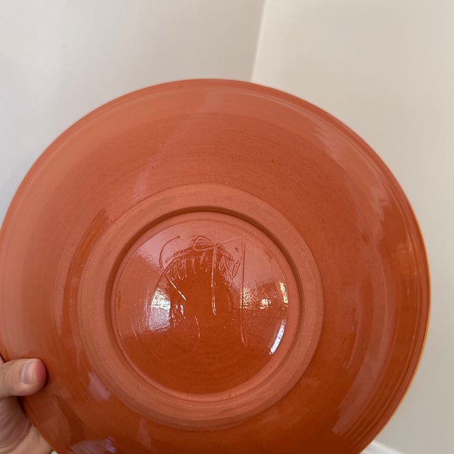 Ceramic Vintage Signed Red Ware Pottery Terracotta Clay Glazed Bowl For Sale - Image 7 of 10