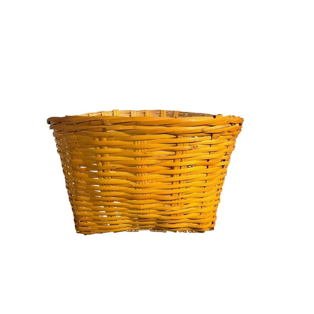 French Provincial Large Vintage French Country Split Bamboo Storage Basket 32” Width For Sale - Image 3 of 18
