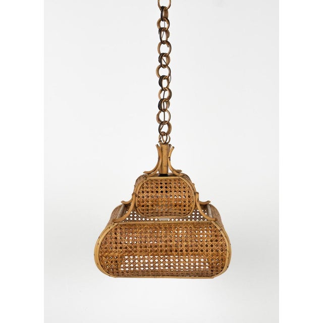 Mid-Century Modern French Riviera Rattan and Wicker Pendant Light, 1960s For Sale - Image 13 of 16