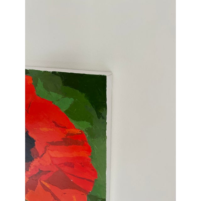 Textile "Poppy Flower" Modern Original Oil Painting, by Jennifer Hohlfelder For Sale - Image 7 of 9