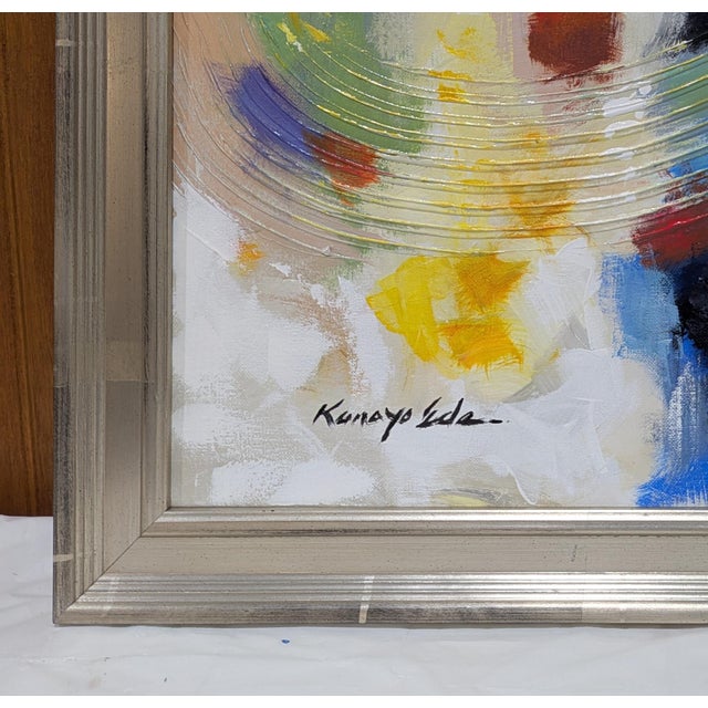 Square Multi Colored Blue White Textured Framed Abstract Art on Canvas. For Sale In Atlanta - Image 6 of 6