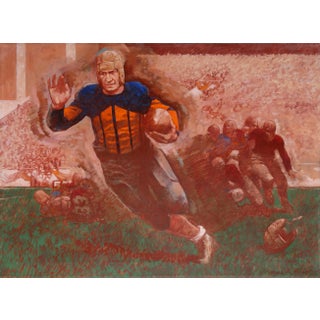 Early Football Running Back, Thomas B. Allen Oil on Canvas, Signed Lower Right For Sale