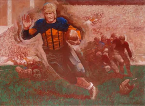 Early Football Running Back, Thomas B. Allen Oil on Canvas, Signed Lower Right