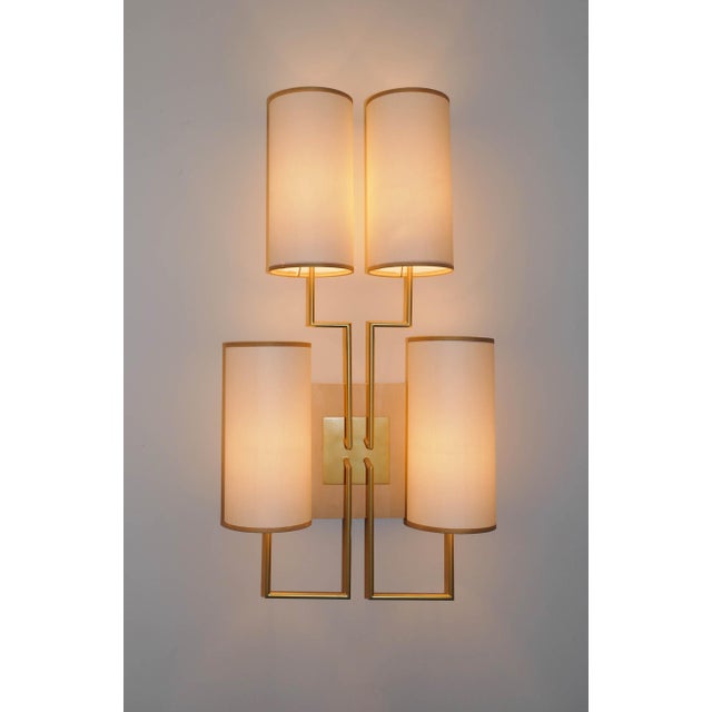 Tiges4 Wall Sconces in Patinated Gold Metal and Fabric by Aymeric Lefort, Set of 2 For Sale - Image 9 of 16