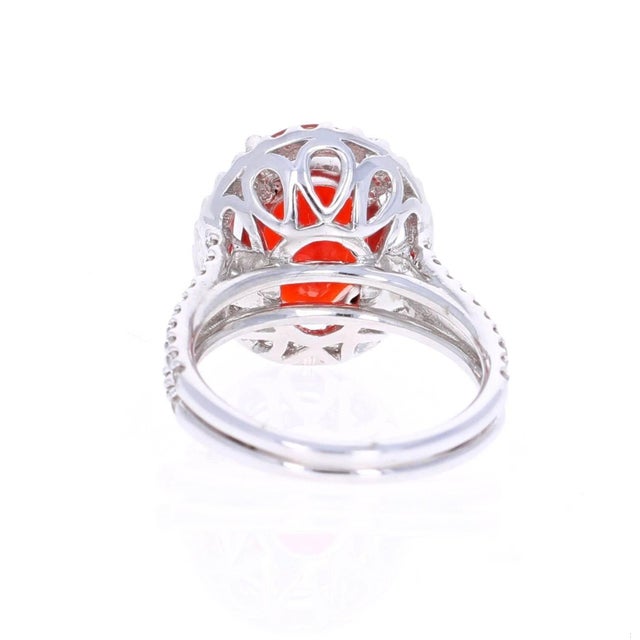 Contemporary 4.75 Carat Fire Opal Diamond Cocktail White Gold Ring, Size 6.5 For Sale - Image 3 of 5