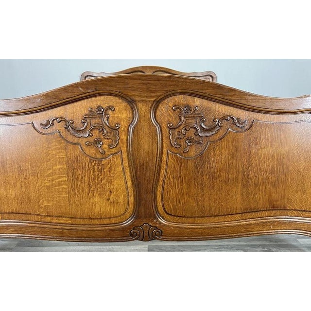 Vintage French Louis XVI Double Bed Frame in Oak For Sale - Image 4 of 12