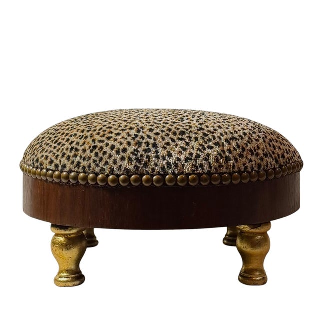 Italian Early 19th Century Footstool in Vintage Scalamandré Cheetah Velvet For Sale - Image 4 of 5