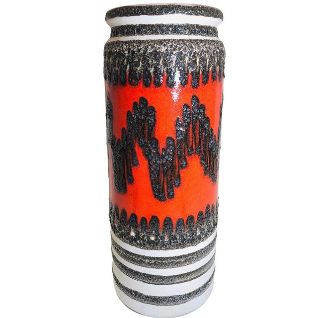 1960s Mid Century Fat Lava Abstract Floor Table or Umbrella Holder Texture German Pottery Vase For Sale - Image 9 of 9