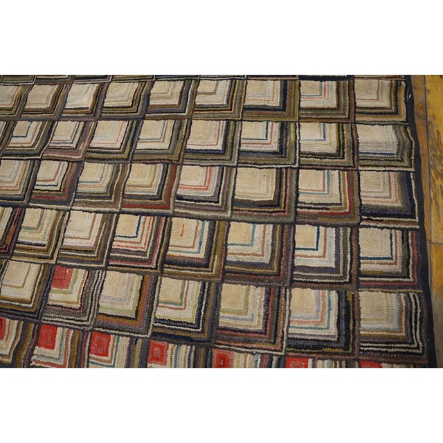 1890s Multicolor Dimensional Square Folk Art Antique American Hooked Rug 5'9" X 7' Handknotted Wool Carpet For Sale - Image 4 of 5