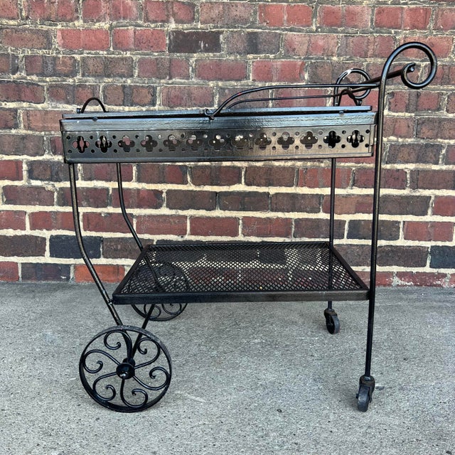 Mid Century Modern Wrought Iron Outdoor Bar Cart on Wheels. Salterini? Chairish