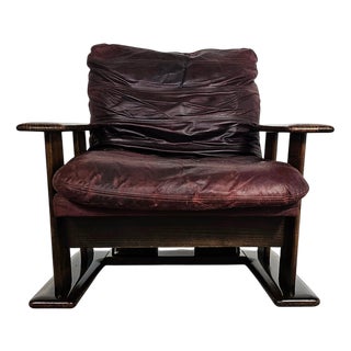 Brutalist Upholstered Wood Armchair, 1960s For Sale