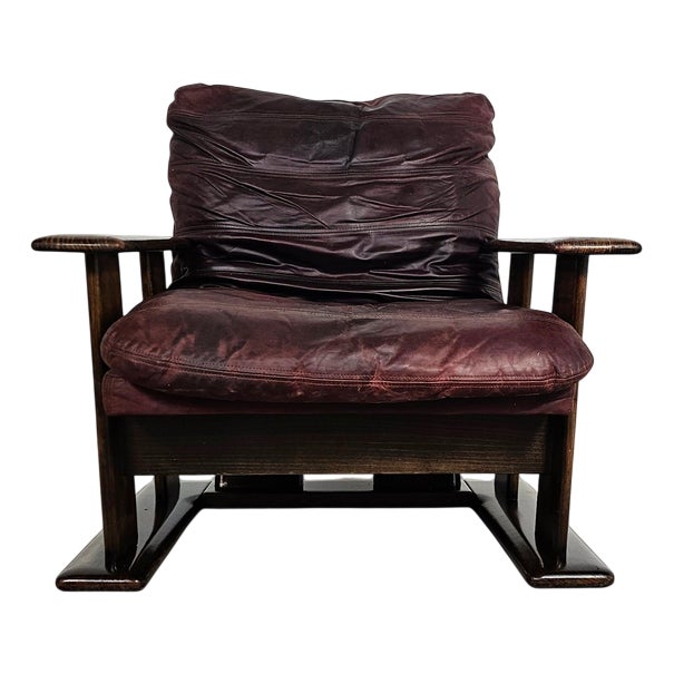 Brutalist Upholstered Wood Armchair, 1960s For Sale